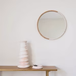 Minimalist long candle holder with round mirror