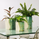 Moroccan ceramic plant pots styled on glass table with plants