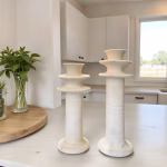 Moroccan column candleholders duo in modern kitchen setting