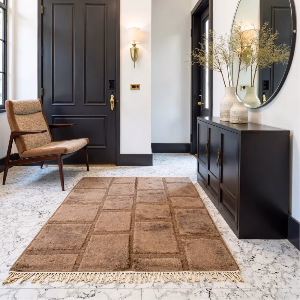 Moroccan shag rug in modern entryway
