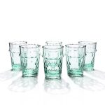 Set of six traditional Moroccan glasses of tea with intricate diamond pattern