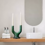 Tamegroute Twin Arc Candlestick in modern bathroom setting