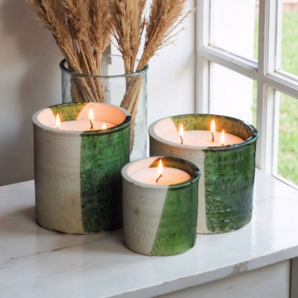 Tamegroute ceramic candles with pampas grass decor