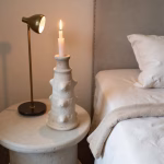 Tamegroute ceramic candlestick in modern bedroom setting