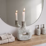 Tamegroute pottery candleholder with mirror and bathroom essentials