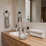 White Tamegroute double candleholder in bathroom setting