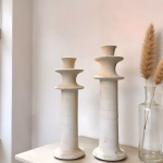 White Tamegroute set of 2 candle holders with dried pampas grass