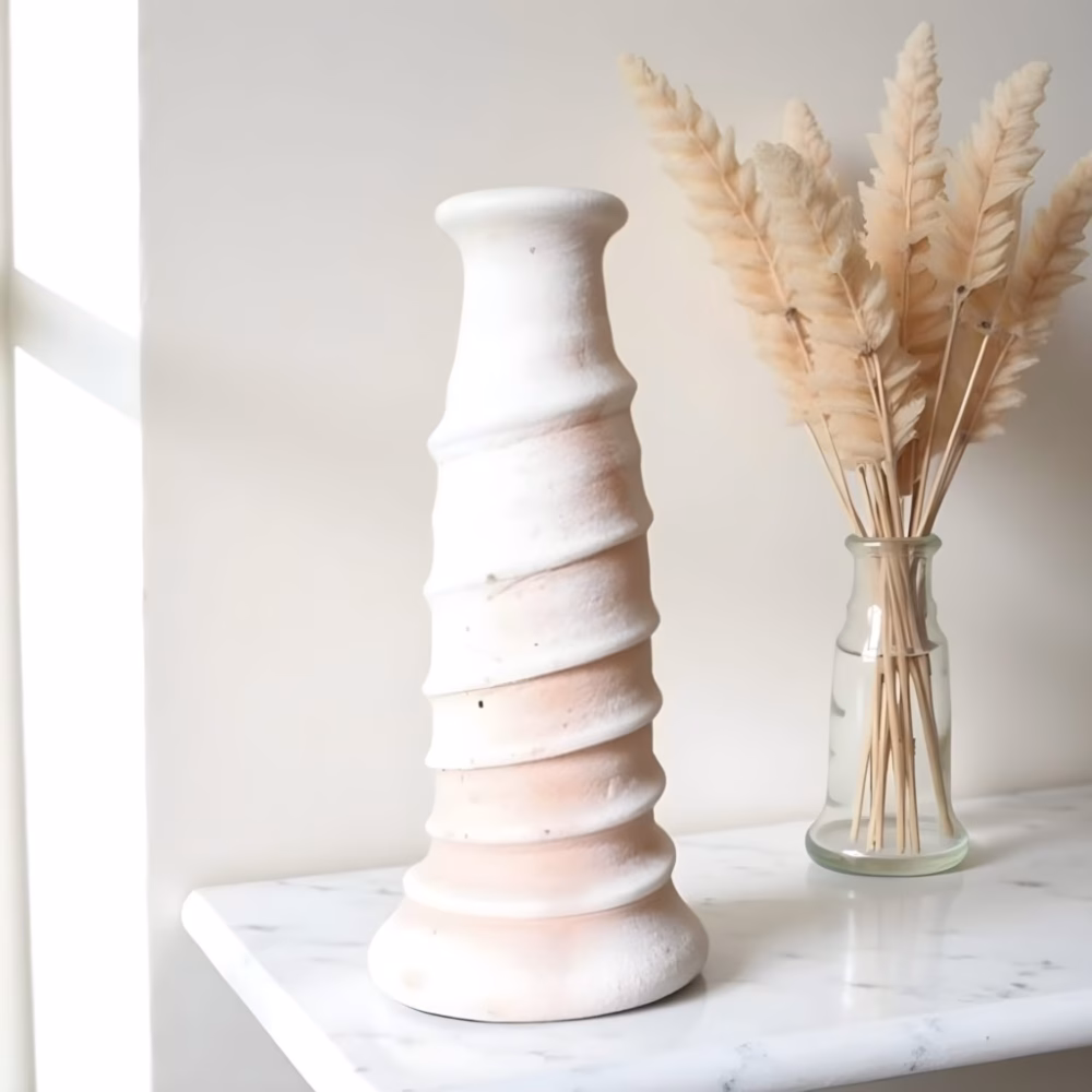 White long candle holder with pampas grass decor