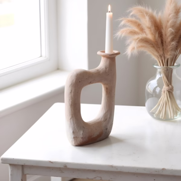 White square candle holder with pampas grass decor