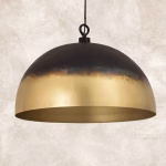 Close-up of black and gold dome pendant light design