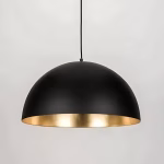Close-up of black dome pendant light showcasing gold interior finish