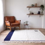 Contemporary Moroccan rug with navy accent in modern living space
