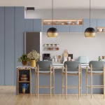 Dual globe pendant lights over contemporary kitchen island