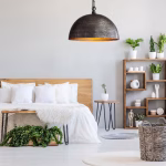 Hammered dome pendant light in modern bedroom