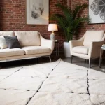Modern living room blending Scandinavian minimalism with Moroccan accents