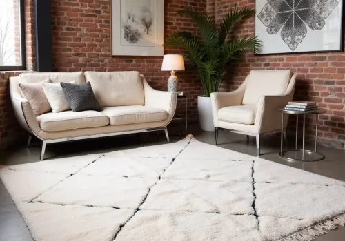 Modern living room blending Scandinavian minimalism with Moroccan accents