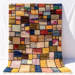 Handwoven Moroccan patchwork color block rug showing vibrant patchwork pattern