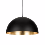 Side view of black dome pendant light with contrasting gold interior