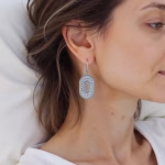 Side view of silver oval earrings
