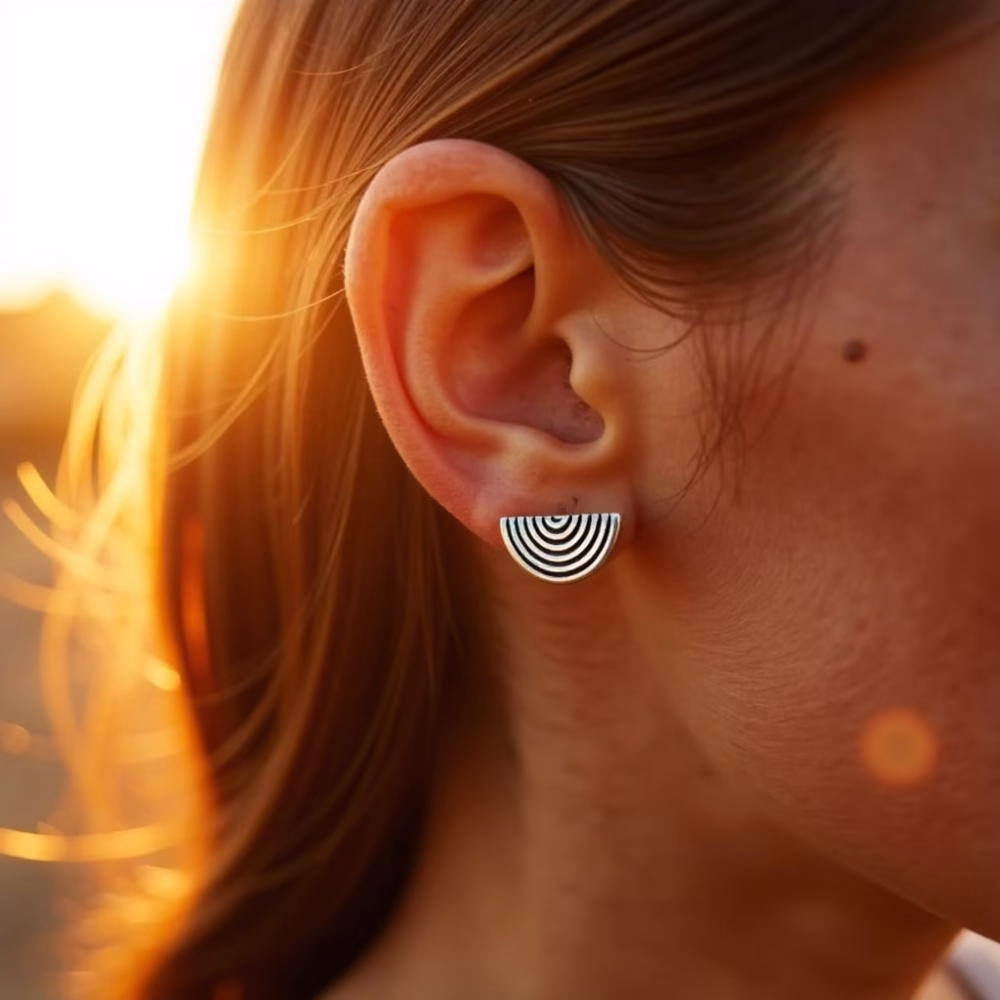 Sunset profile of geometric half circle earrings