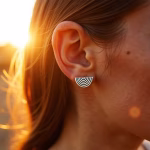 Sunset profile of geometric half circle earrings