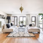 Brass light shade creating ambiance in modern living room