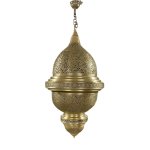Engraved brass pendant light 80cm with intricate Moroccan patterns, dome shape with perforated metalwork design