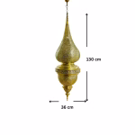 Dimensional view of ornate brass pendant lamp shade