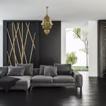 Engraved brass pendant light in contemporary interior