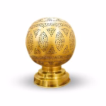 Hand-engraved round bedside lamp brass globe design front view