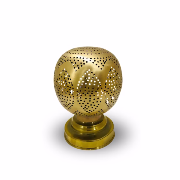 Hand-engraved round table lamp brass globe design front view