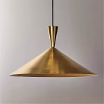 Modern brass cone pendant light detail view