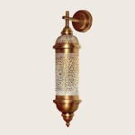 Traditional brass Moroccan wall sconce neutral background