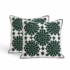 Close-up of forest green embroidery detail on Moroccan sofa cushion cover