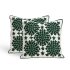 Embroidered cotton pillow covers set of 2 with green medallion pattern on cream background