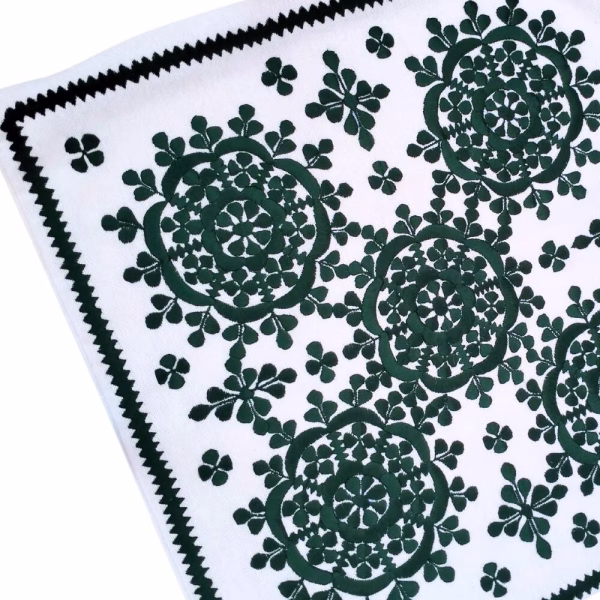 Dark green Moroccan embroidered sofa cushion cover with floral medallion pattern