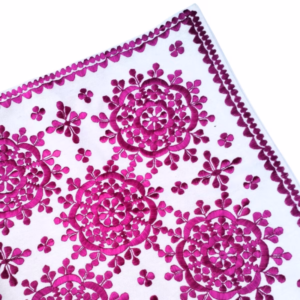 Deep fuchsia embroidered sofa cushion cover with decorative border