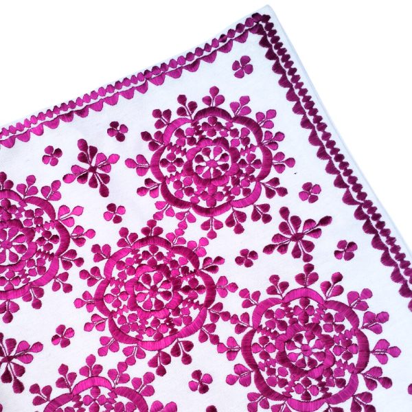 Deep fuchsia embroidered sofa cushion cover with decorative border