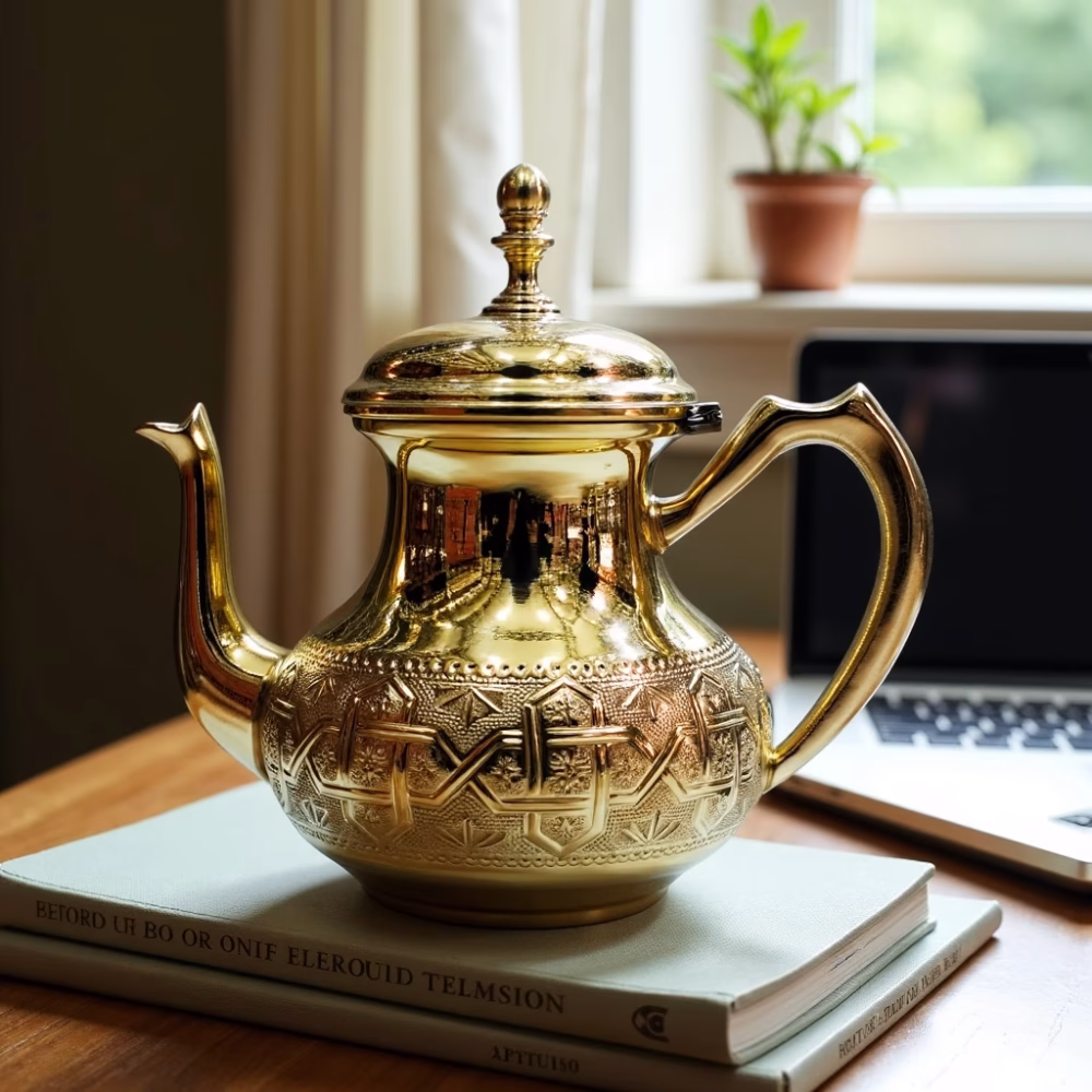 Large gold teapot (0.8L), ideal for 8 glasses of tea.