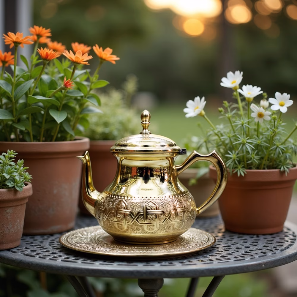Medium gold teapot (0.6L), perfect for 6 servings.