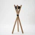 Handmade wooden tripod outdoor candle holder with black ceramic bowl, 56-inch Moroccan torch stand on white background