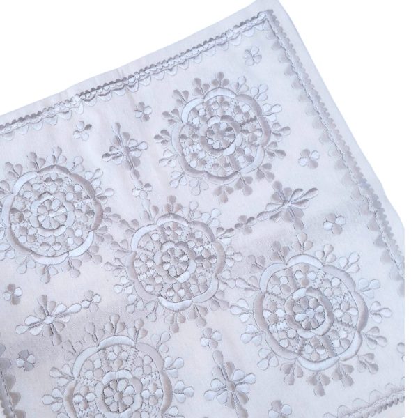 Silver-gray embroidered cushion cover with traditional Moroccan pattern
