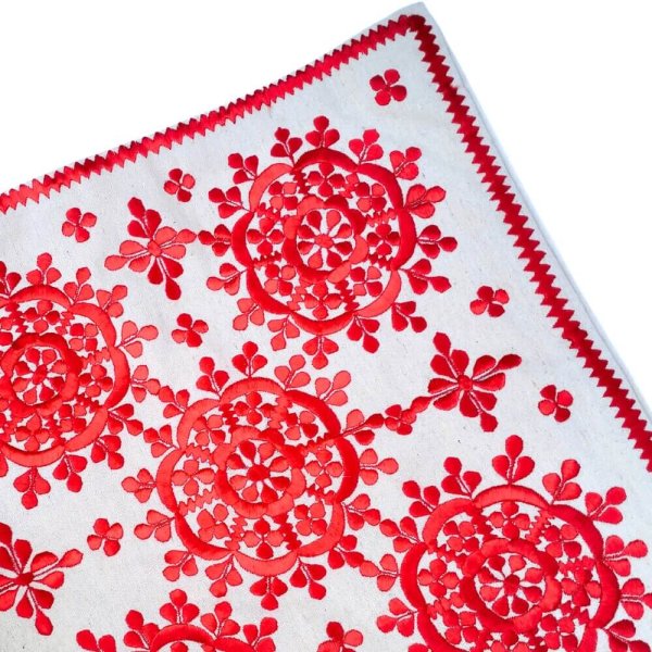 Vibrant red Moroccan sofa cushion cover with medallion embroidery