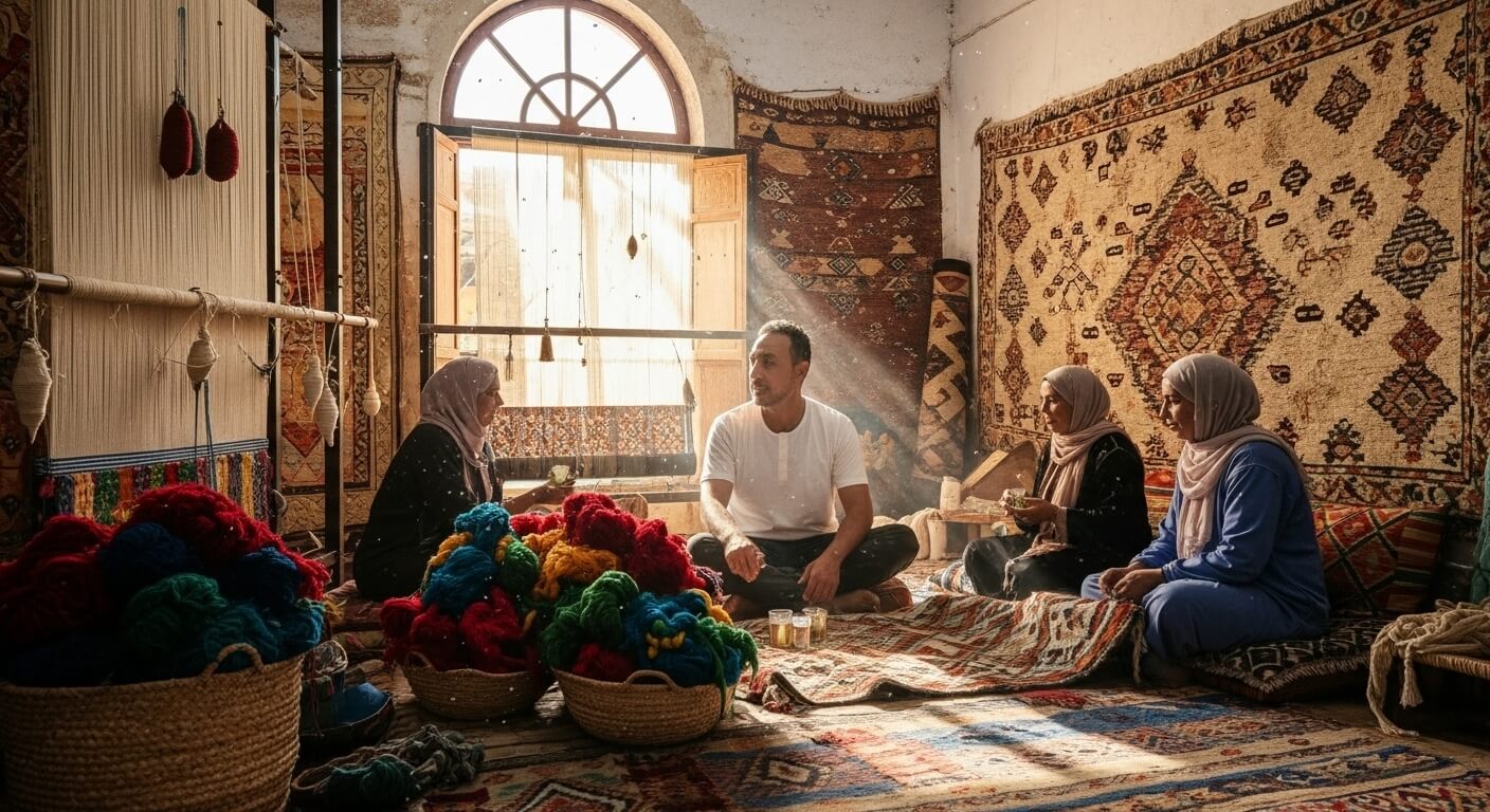 Artisan partnership meeting over mint tea at Tiftilin cooperative