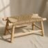 Moroccan straw bench with braided palm leaf seat and lemon wood frame