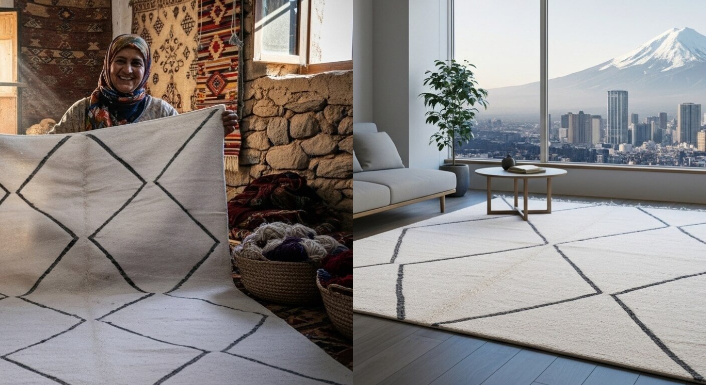 Beni Ourain rug journey from Moroccan weaver to Japanese home