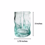 Single Beldi glass with dimensions overlay—3 inches tall, 1.75 inches wide.