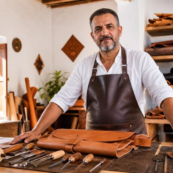 Kamal, a silver-plated metalwork artisan in his Marrakech workshop