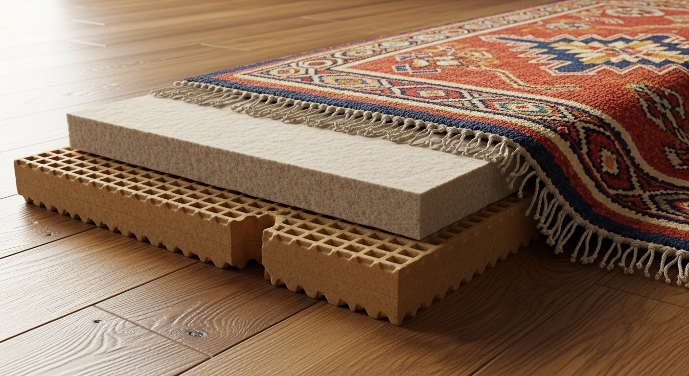 Moroccan Wool Rug Care Guide: Conservation-Grade Tips for Beni Ourain, Azilal, and Sabra Blends Moroccan wool rug care felt and natural rubber pad on hardwood (no PVC)