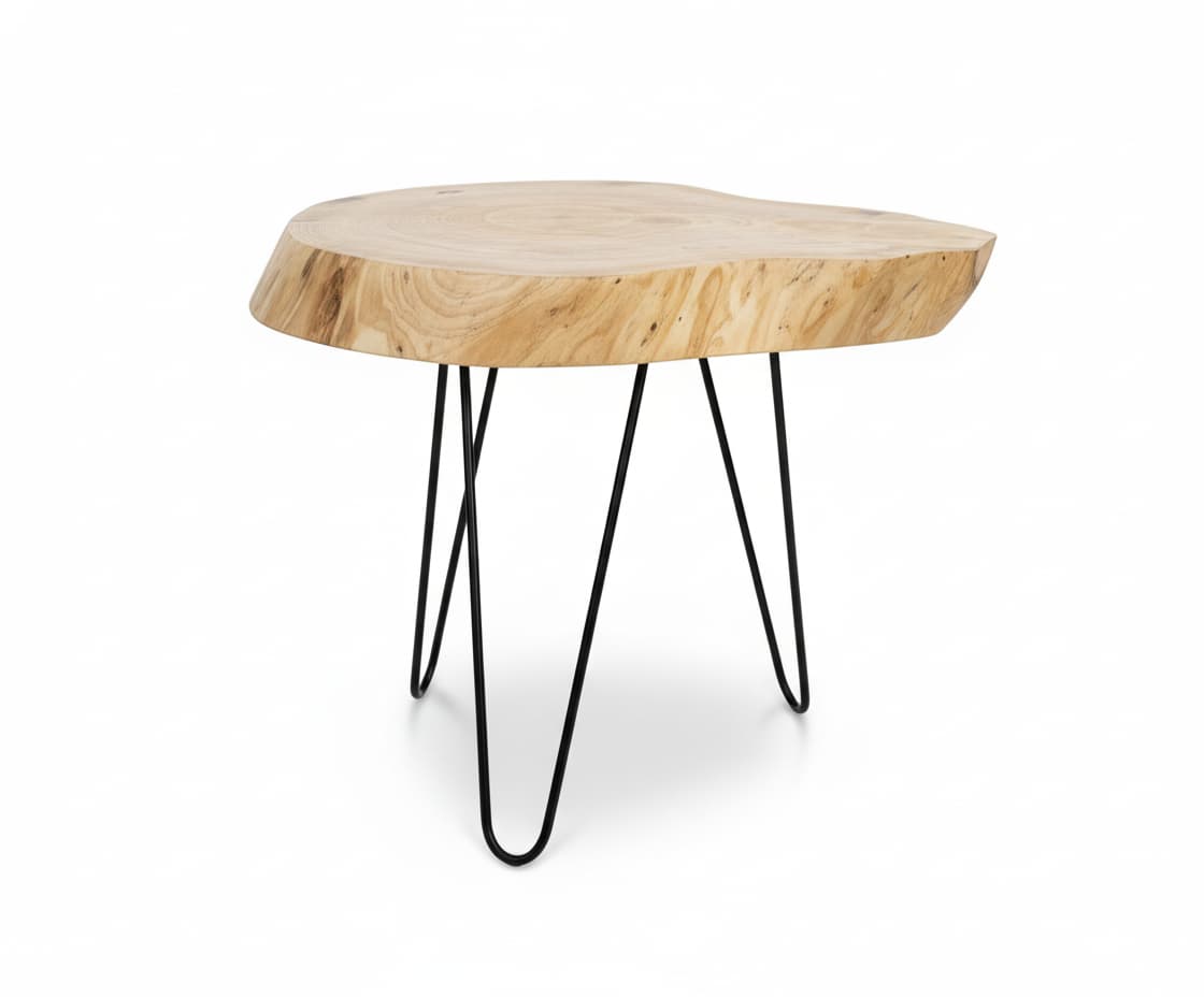 Live Edge Coffee Table (7) Natural wood live edge coffee table with black hairpin legs showing organic grain patterns